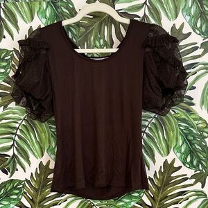 NWT DR2 Chic Brown Blouse with Lace Ruffled Sleeves